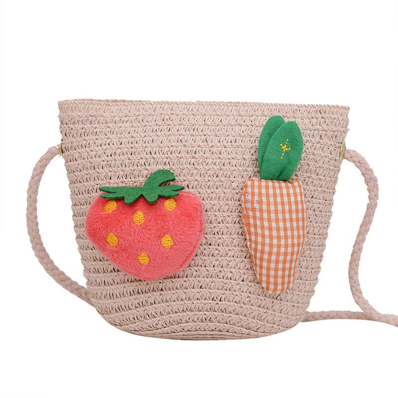 

Adorable Woven Girls Shoulder Bag For Kids Cute And Lightweight Straw Purse Strawberry Pink