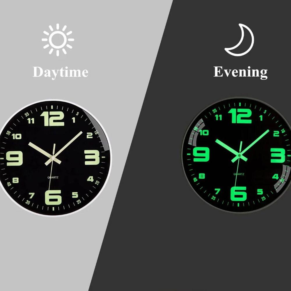 12 Inch Luminous Wall Clock Silent Non Ticking Round Plastic Modern Digital Clock for Living Room Home Office