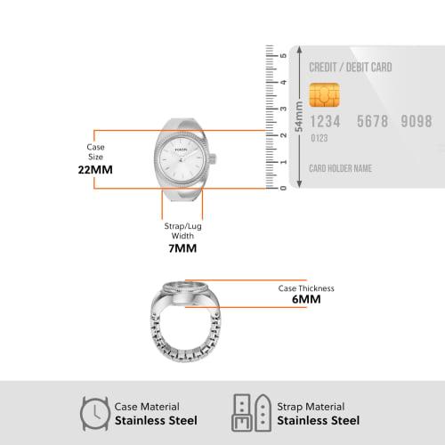 Fossil Women's Two-Hand Silver-Tone Stainless Steel Watch Ring, ES5245