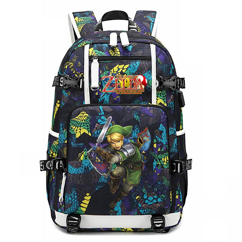 Zelda Zelda Plecak z Nadrukiem Akcesoria Outdoorowy Port USB Duża Pojemność Plecak Podróżny