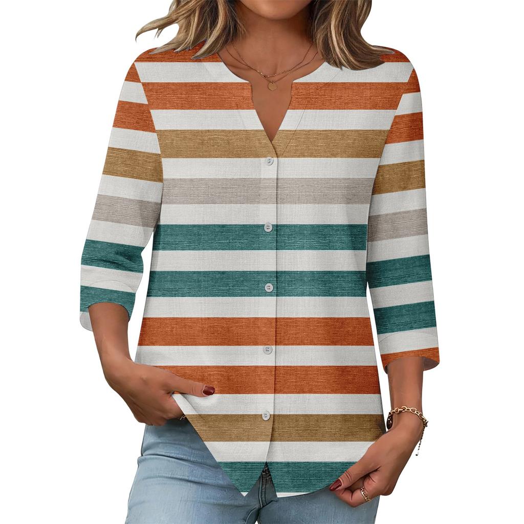 Women's stylish casual striped checkered printed blouse