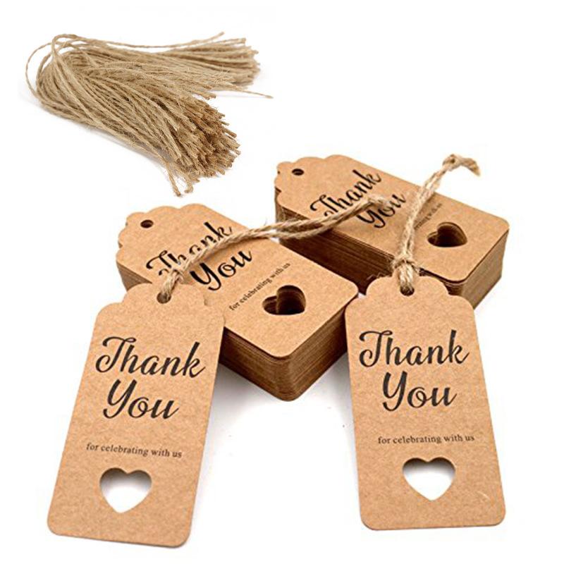 50 Pies Blank Kraft Paper Tags with Jute Ropes Year Christmas Party Gift Thank You Cards Wedding Bags Package Love Lable