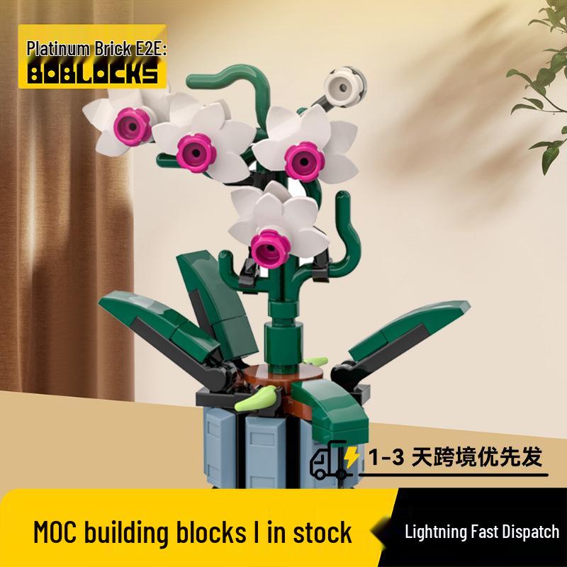 MOC-108866 Micro Orchid Building Blocks - Compatible with Lego, Small Particles, Desktop Ornament Toy. Micro Orchid
