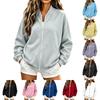 Women's Long Sleeve Color V-Neck Loose Fit Zip-Up Jacket