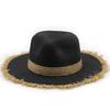 Hat Women's Summer Vintage Color Matching Straw Hat Rough Edge Sunscreen Sun Hat Women's Wide Flat-brimmed Hat Jazz Top Hat