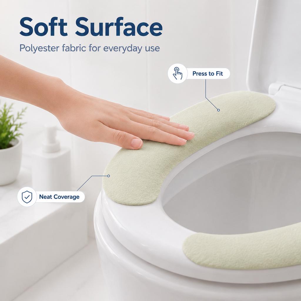 2PCS Washable Toilet Seat Cover Pad Static Adhesive Polyester Toilet Seat Sticker Soft Reusable Bathroom Closestool Warmer Mat
