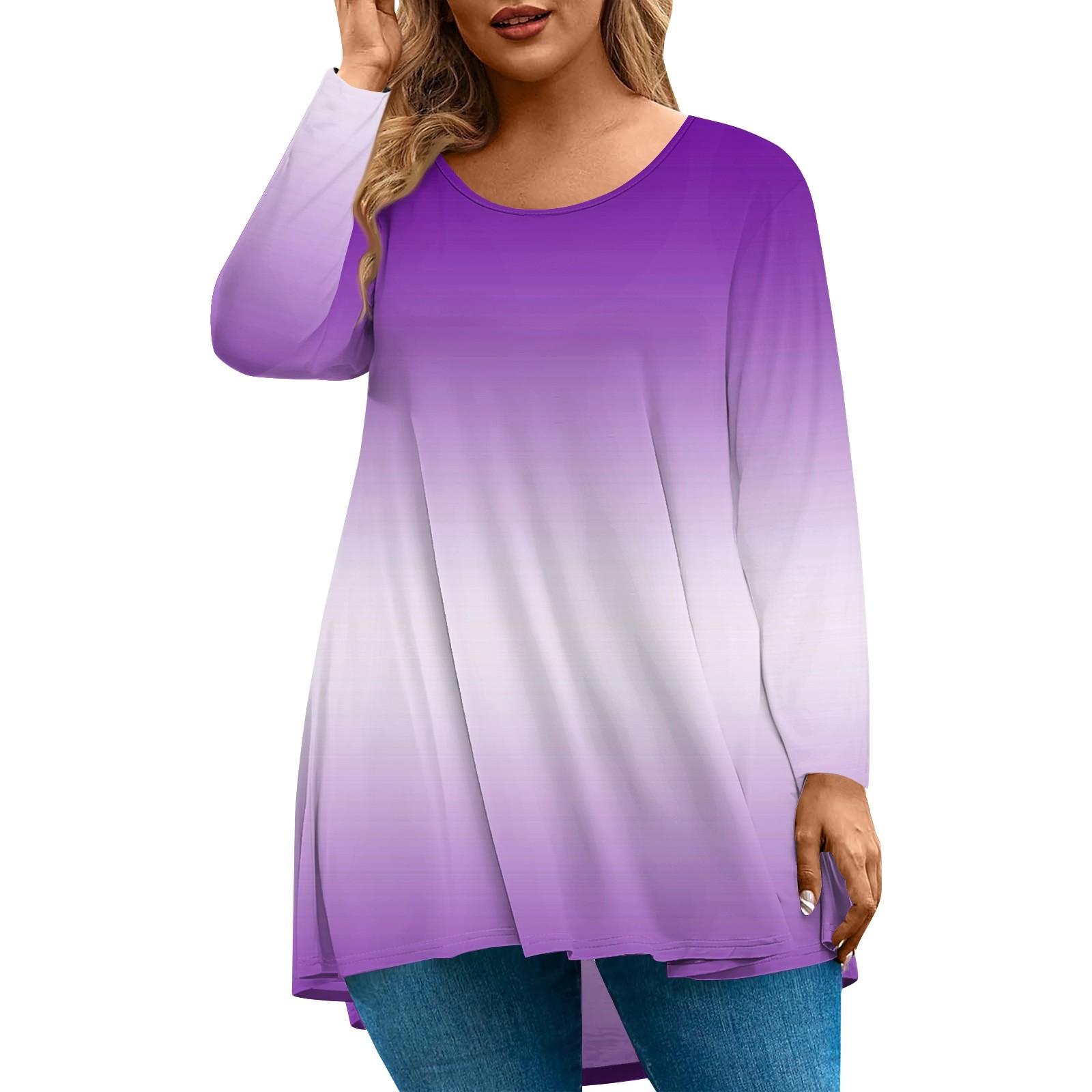 

Женская мода большого размера с круглым вырезом и длинным рукавом, повседневный свободный пуловер с принтом L фиолетовый