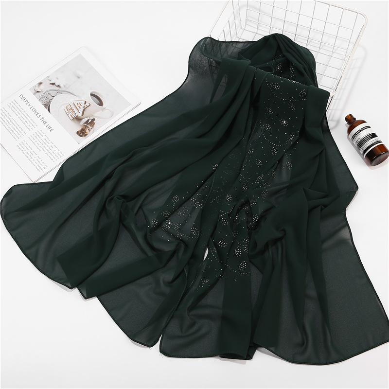 Women Chiffon Scarf Hijabs For Women Leaf Diamond Crystal Scarf Hijab Shawls Wraps Muslim Fashion Hijab Scarf Ramadan Shawl