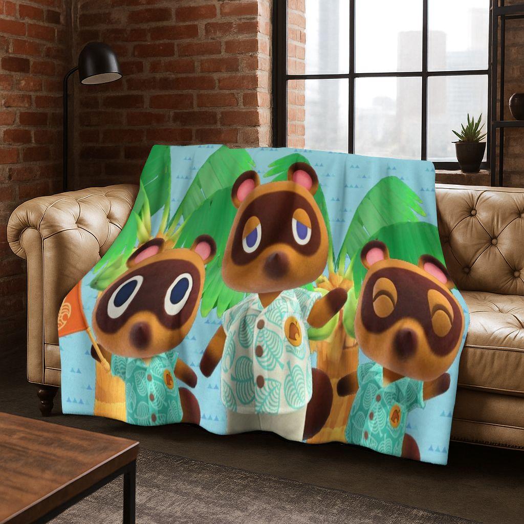 Game Animal Crossing Wild World Cartoon Flannel Blanket,Cozy Soft Throw Blanket for Home Bedroom Bed Sofa Picnic Cover Gift Kids