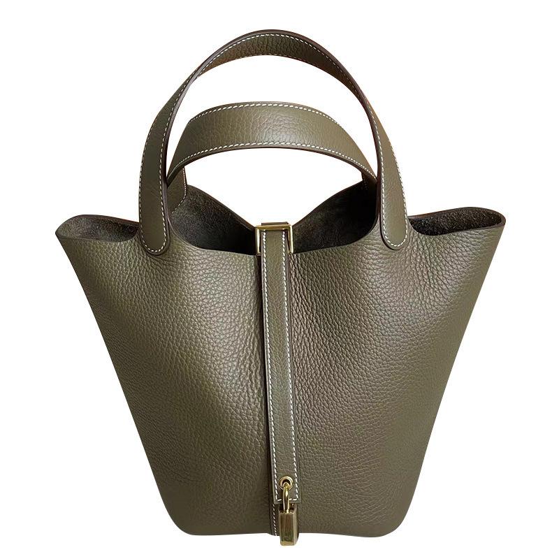 Lychee Pattern Bucket Bag, Vegetable Basket Bag, Women's Fashionable and Trendy Women's Bag, Soft PU Hand-held Mother and Child Bag