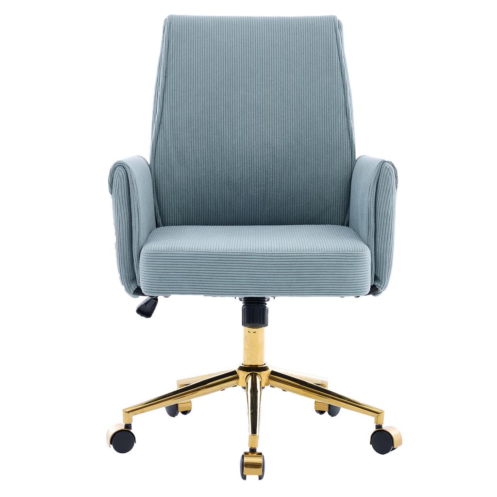 Height-adjustable office swivel chair with medium-high backrest, striped cover fabric and ergonomic shape. The medium backrest provides op