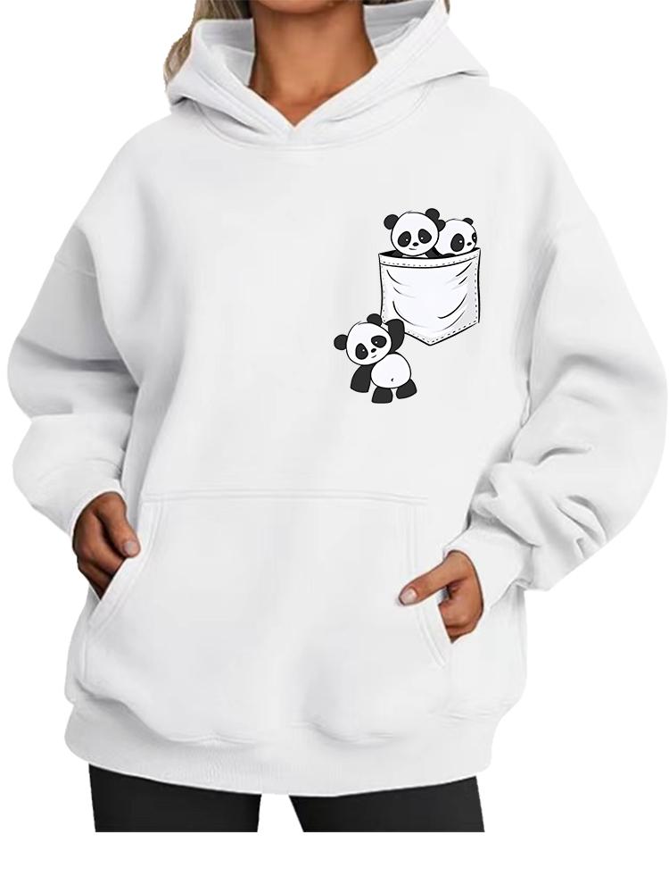 Women's Fall/Winter Warm Panda Printed Oversized Fleece-Lined Hoodie Women's Fashion Hoodie