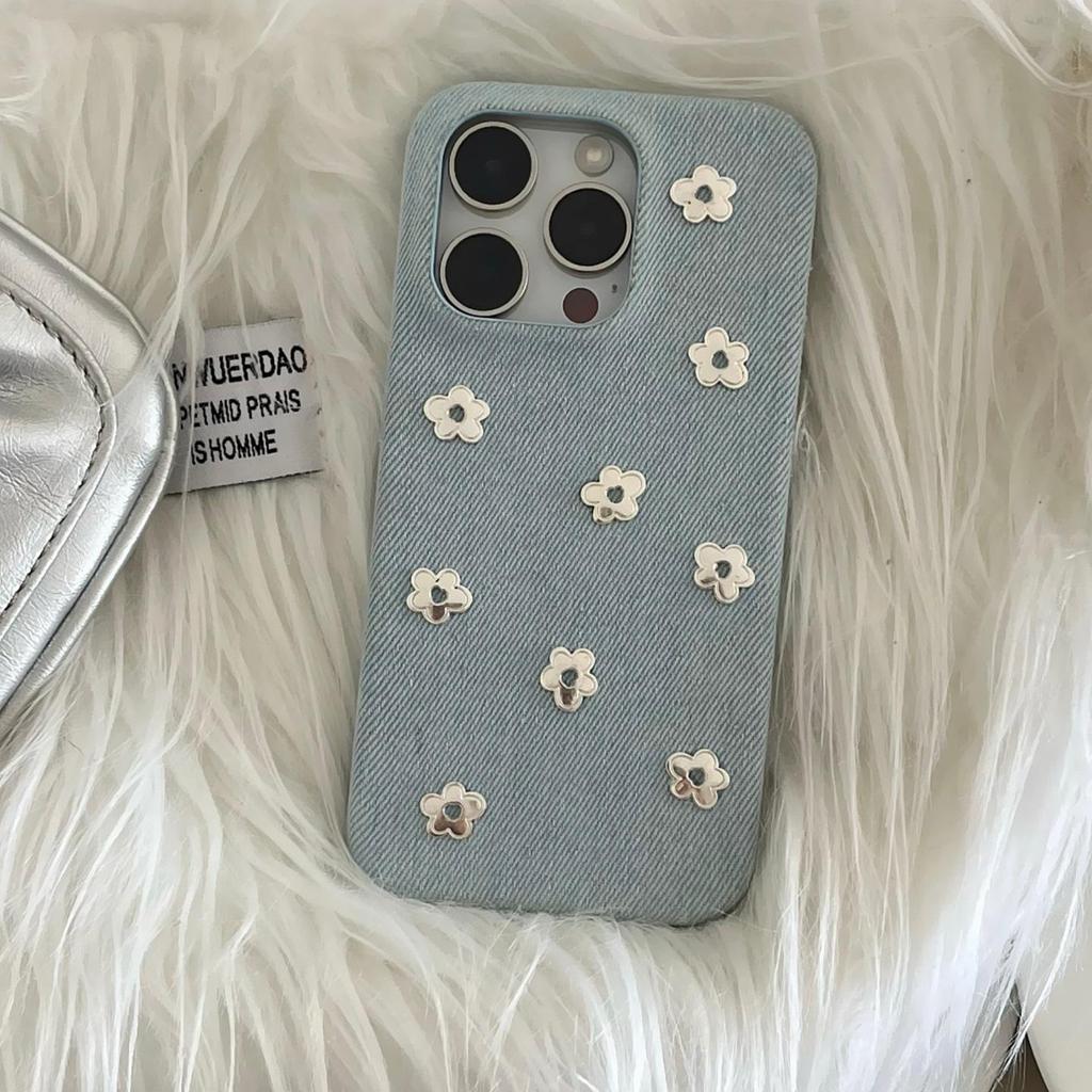 Creative Denim 3D Floral Case for iPhone 16 Pro Max/Apple 17 Pro/14/15