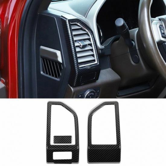 Inner Side Front Air Outlet Vent Cover Trim For Ford F150 2015- Carbon Fiber