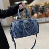 European and American Motorcycle Bag Handbag, Women's Retro Washed Denim Splicing, Flow Su Large Capacity Single Shoulder Crossbody Bag