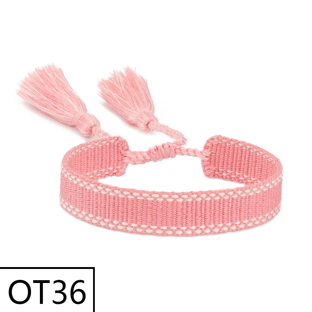 European & American Style Woven Bracelet - Solid Color, 1.3cm, Handmade Tassel, Fashionable Polyester Hand Rope for Women