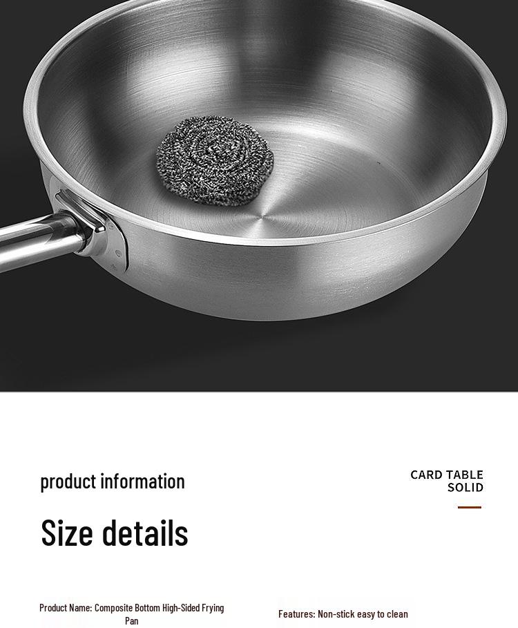 Non-Stick Stainless Steel Frying Pan with Composite Bottom for Eggs, Pancakes, and Steak - Single Handle, Induction Compatible.