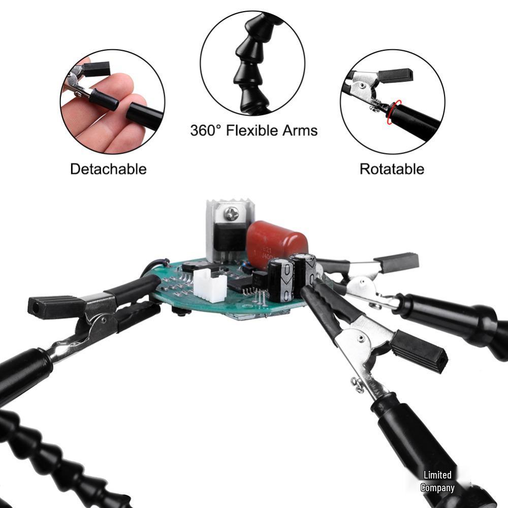 Four-Jaw Soldering Station with Flexible Arm and PCB Holder for Multifunctional Welding and Model Repair.