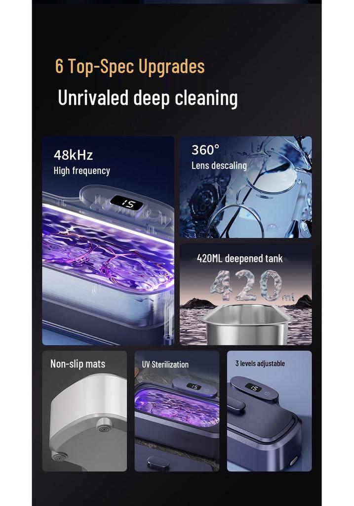 Portable UV Ultrasonic Cleaner for Glasses, Toothbrush, Dentures, and Brushes