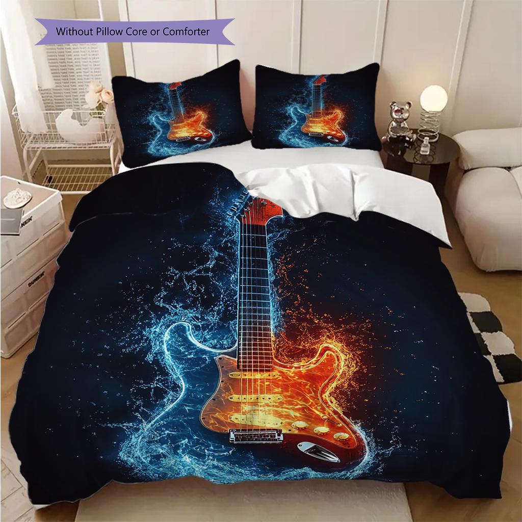 Guitar Pattern Bedding Quilt Set Quilt Cover Pillowcase Home Decoration Birthday Gift (1 * duvet cover + 2 * pillowcase, without core)