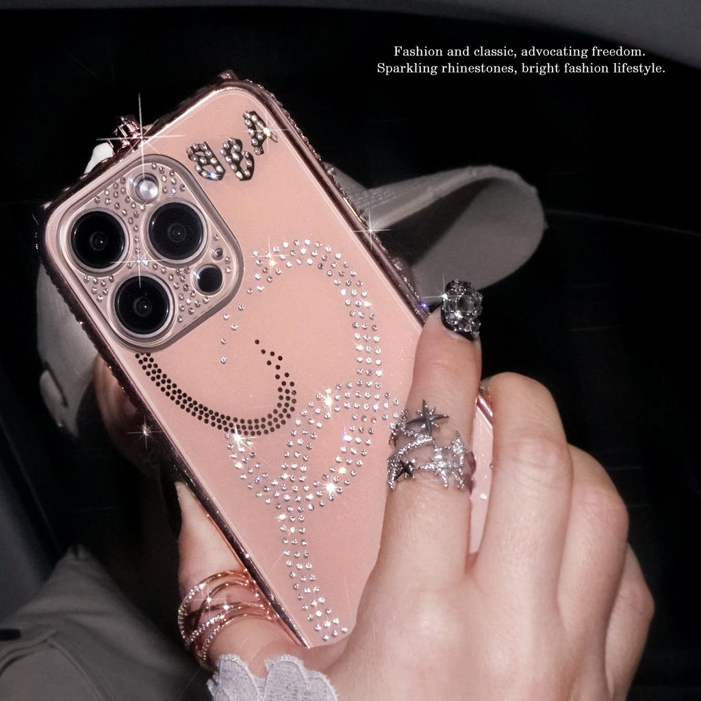 Colorful Diamond Border with Acrylic Material Lens Film Phone Case for iPhone 15 14 Plus 13 12 11 Pro Max XSMax 8 7 Plus Protective Cover
