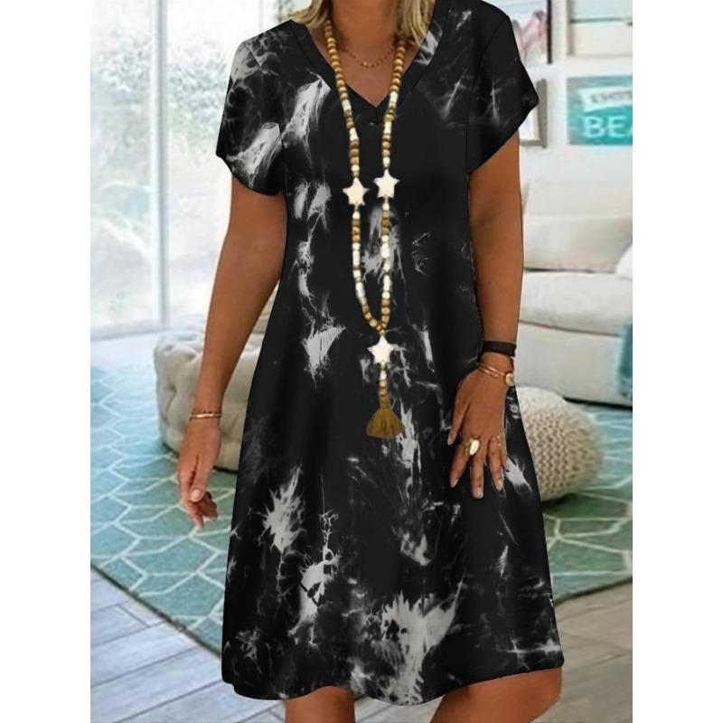 Spring and Summer Women's Short Sleeved Dress with Fashionable Print V-neck Women's Dress
