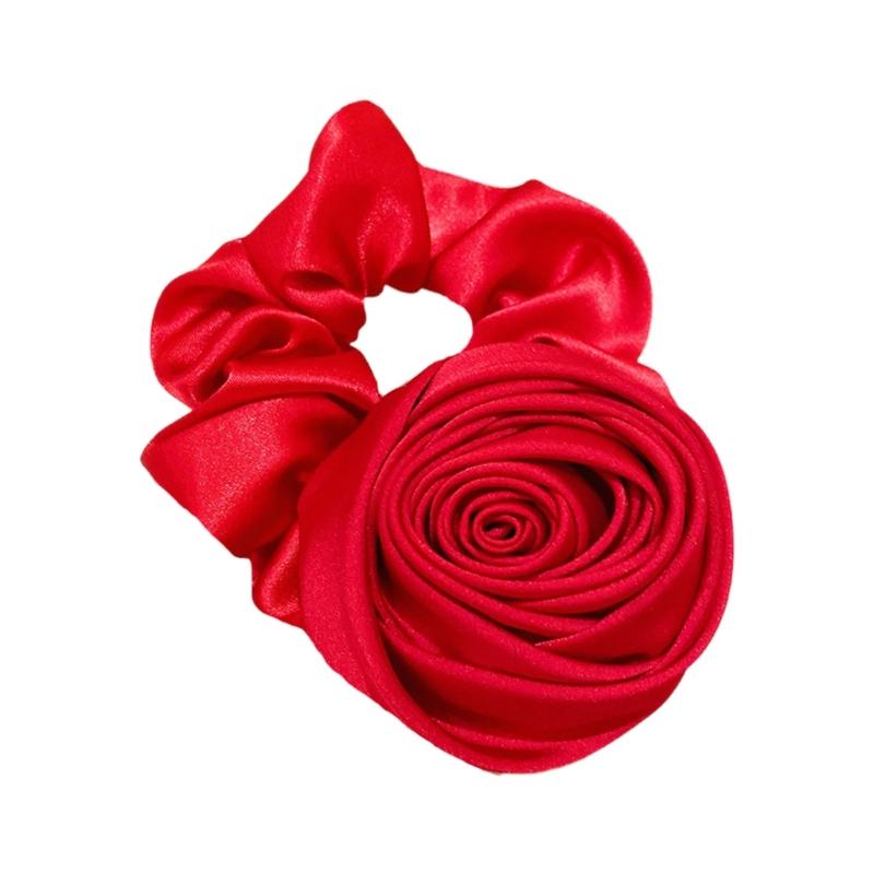 Korean Women Rose Elastic Hair Bands Hair Scrunchies Big Flower Satin Hair Rope Charm Horsetail Gentle Hair Accessories