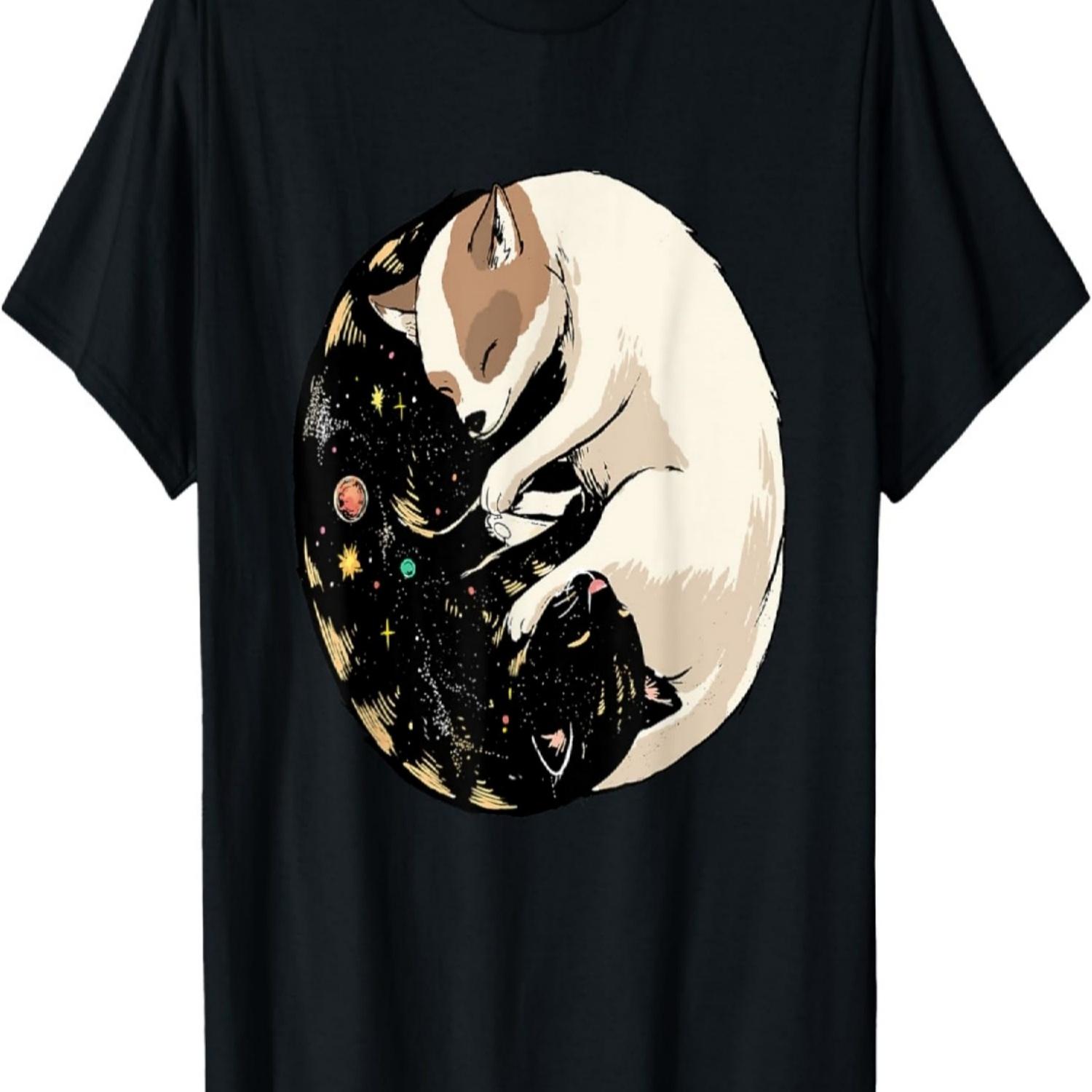 

Space Cat Dog Shirt Yin Yang Cat Dog Meditation Astronomy Men Women Kids T-Shirt S чёрный
