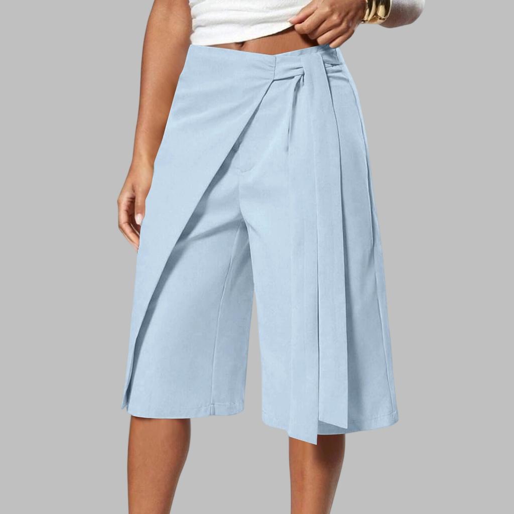 Gonna-pantalone a portafoglio con cintura in ecopelle larga da donna per abbigliamento business casual