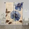 2pcs Elegant Floral Curtains - Light Filtering Semi-Sheer Window Drapes with Navy Blue Floral Pattern   Machine Washable Polyeste