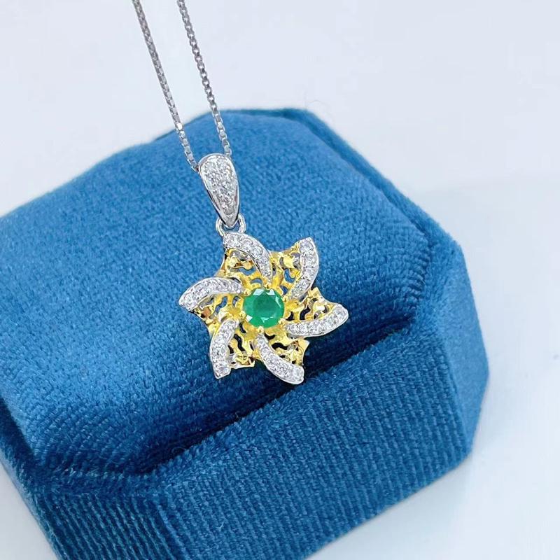 Sace Gems Doğal Zümrüt 925 Ayar Gümüş Kolye Kolye Düğün Partileri için Sevgililer Günü Hediyeleri için Butik Mücevher