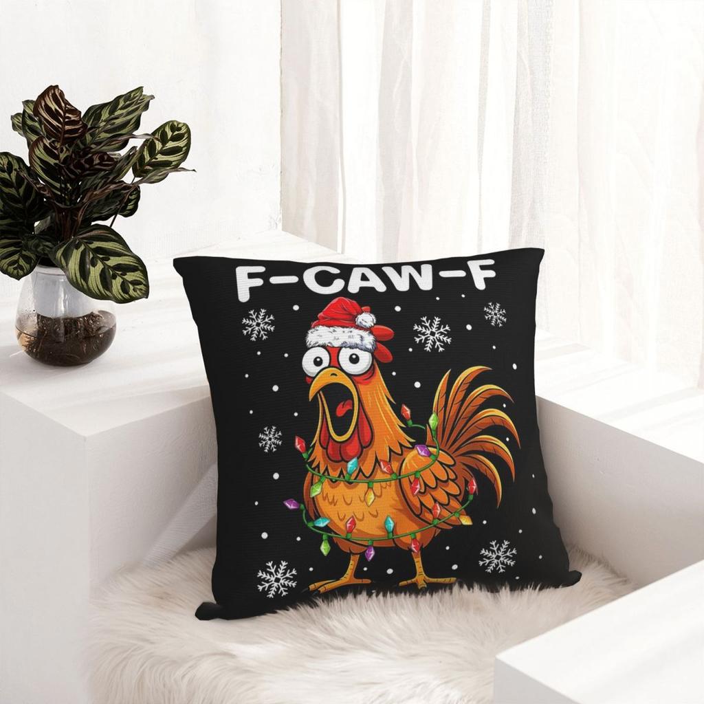 Christmas F-Caw-F Chicken Pillowcase Printed Polyester Cushion Cover Decorative Pillow Case Cover Home Zippered 18''