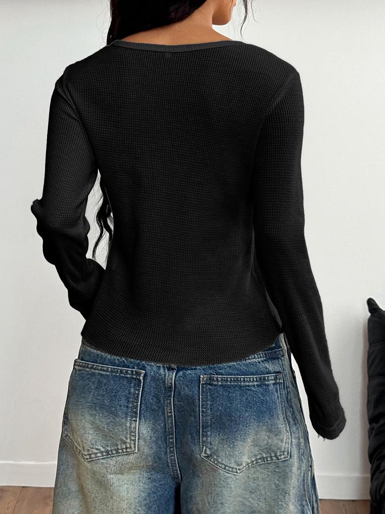 Trendy Y2K Spicy Girl Button-Up Long Sleeve Vest T-Shirt, Women's Spring/Summer 2026 Fashion