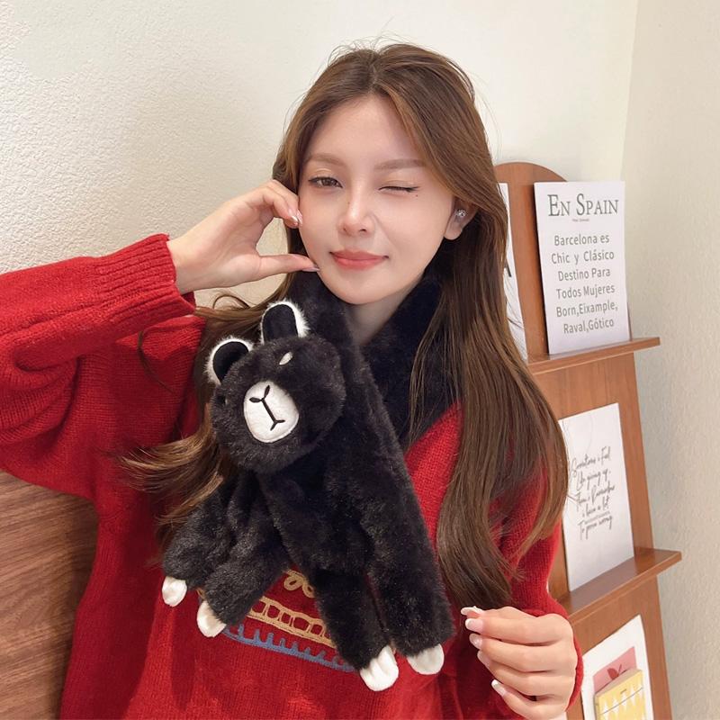 1Pc Fur Collar Soft Polyester Fiber Cartoon Plush Scarf Skin-friendly Faux Rabbit Fur Warm Capybara Clothing Accessories