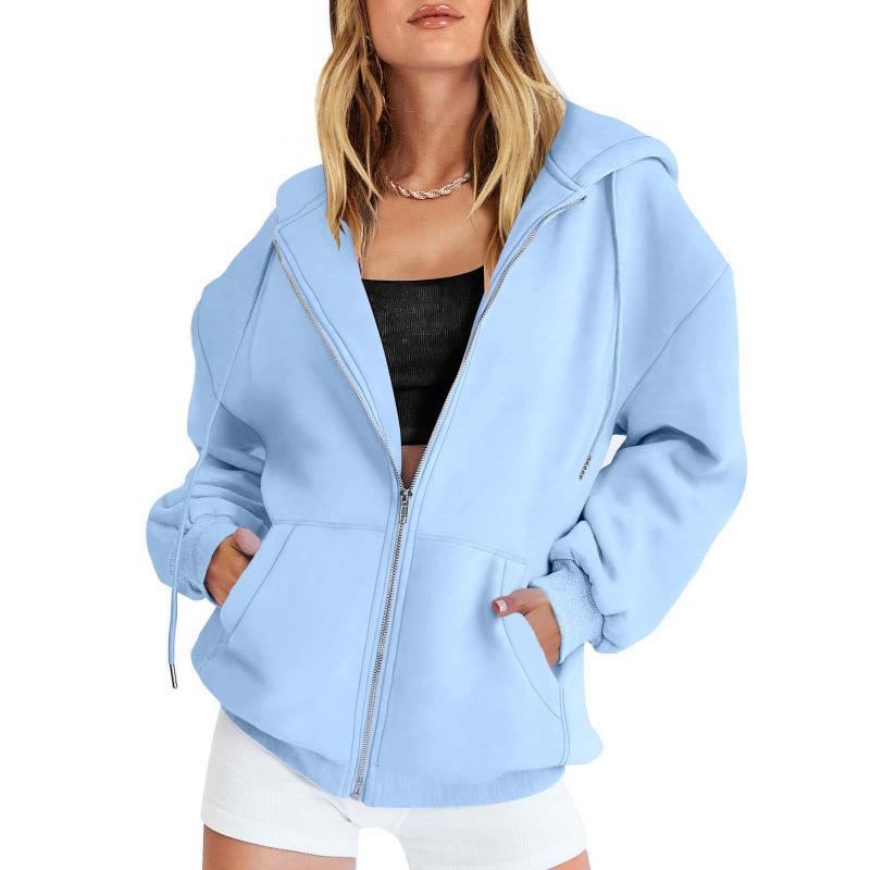 Felpa con zip metallica unisex transfrontaliera - Colore tinta unita, Giacca Autunno/Inverno