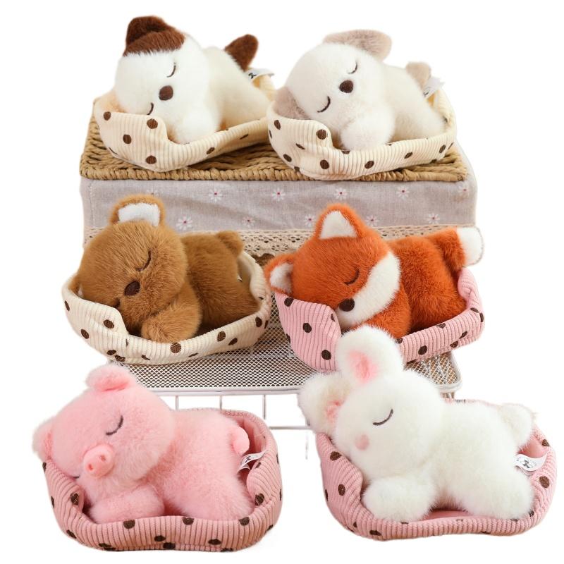 Cute Cartoon Dog, Cat, Fox, Bear, White Rabbit and Pig Plush Toy A Cat Doll Lying in Its Nest Cute Toys for Girl Funny Ornaments