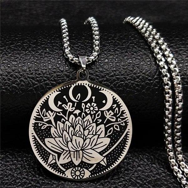 

Wicca Lotus из нержавеющей стали кулон ожерелье женщин ожерелья ювелирные изделия