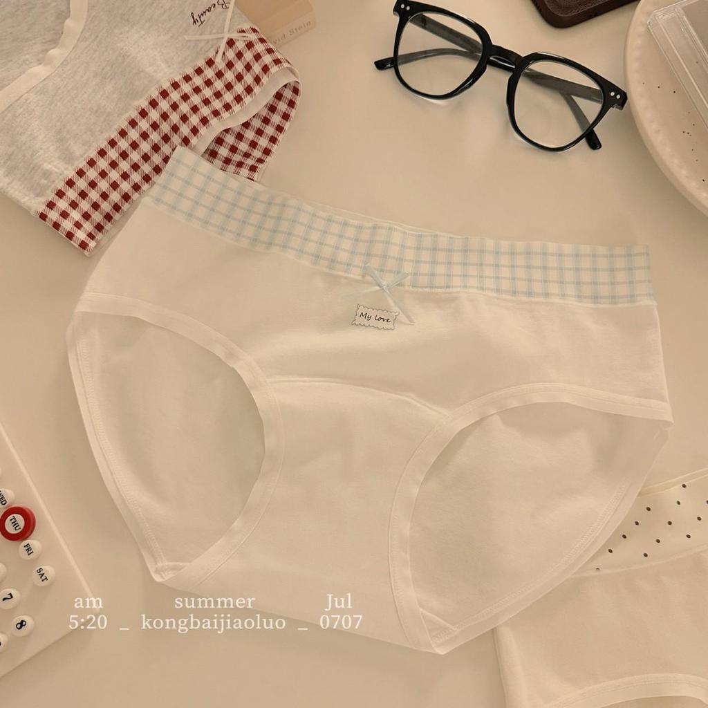 British Classic Plaid Mid-Waist Women's Antibacterial Cotton Underwear