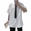 Men's White Korean Style Short-Sleeved Casual Shirt - Loose Fit, Trendy Hong Kong Style Student Class Uniform