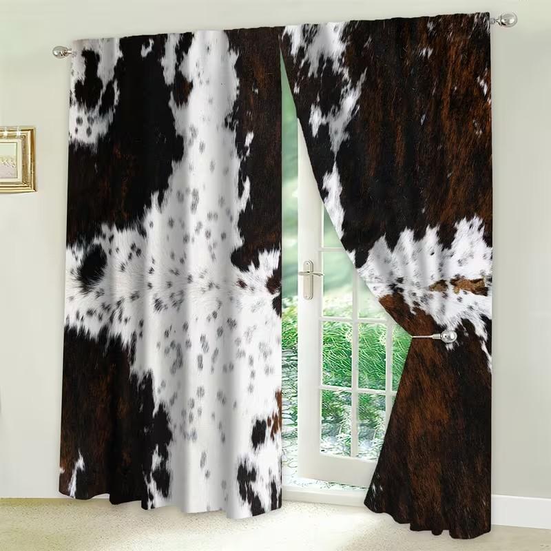 2pcs Abstract Animal Printed Curtains   Room Darkening   Polyester   Living Room/Holiday Window Decor   Farmhouse Style   Rod Pocket