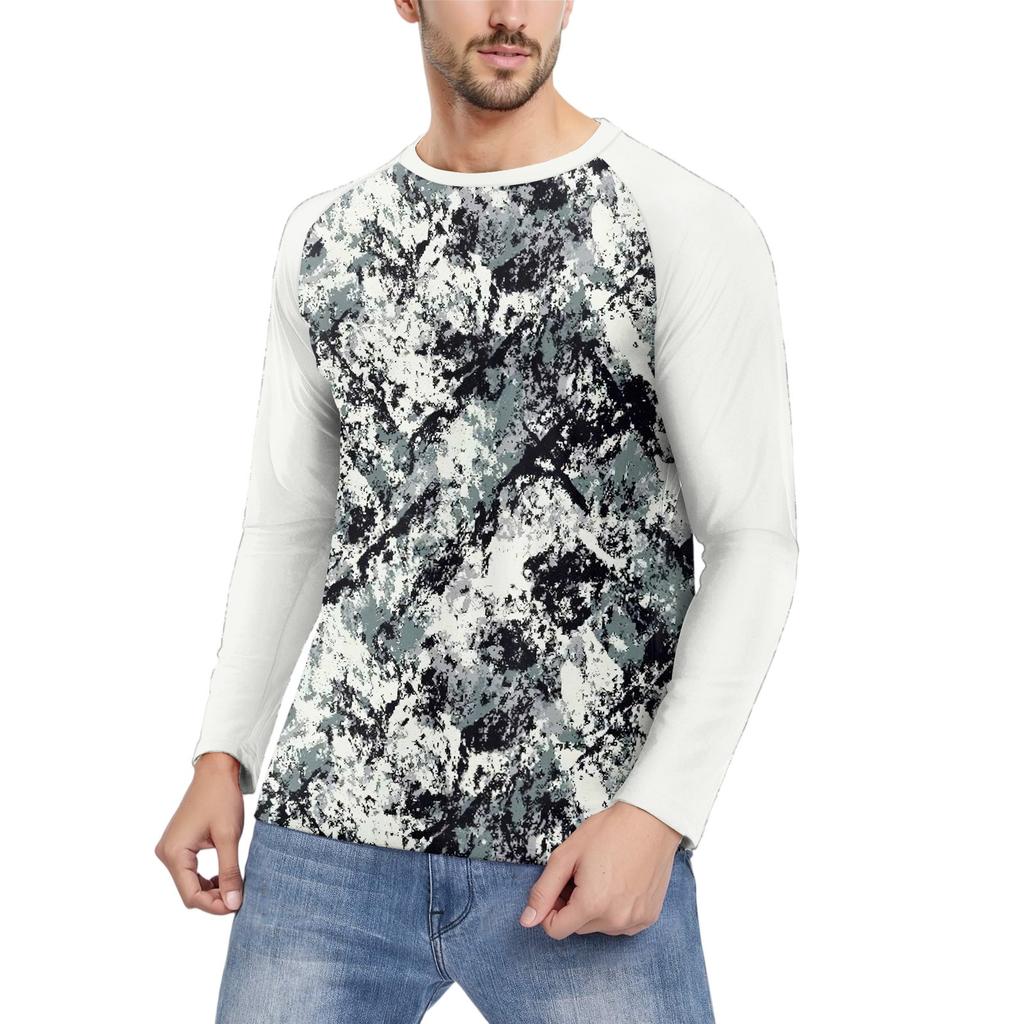 Men's Fashion Printed Raglan Long Sleeve Sports Top