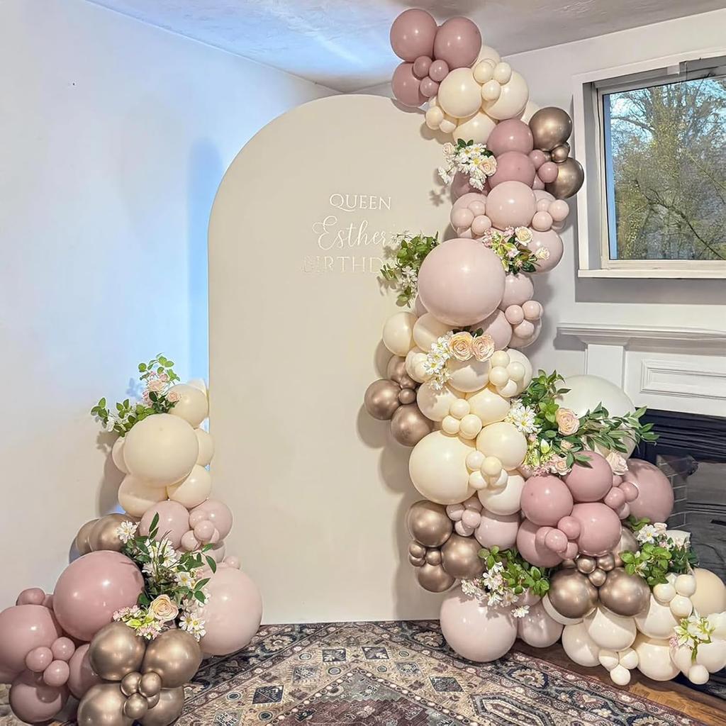 Dusty Pink Beige Balloons, 60 Pcs 12 Inch Pink Sand White Balloons, Metallic Gold Nude Cream Balloon for Girls Women Birthday Pastel Bridal Shower