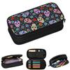 Sugar Skull Mexican Flower Halloween Day Of The Dead Pencil Cases for Students Pen Box Pencil Bag Large Capacity Pencil Pouch