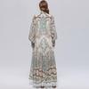 Women's Floral Pattern Printed Stand Collar Lantern Sleeve Holiday Dress Summer Autumn New Fashion Vintage Chiffon Long Maxi Dress