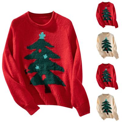 Kadın Noel Ağacı Kazak Sonbahar Ve Kış Yuvarlak Yaka Bol Kesim