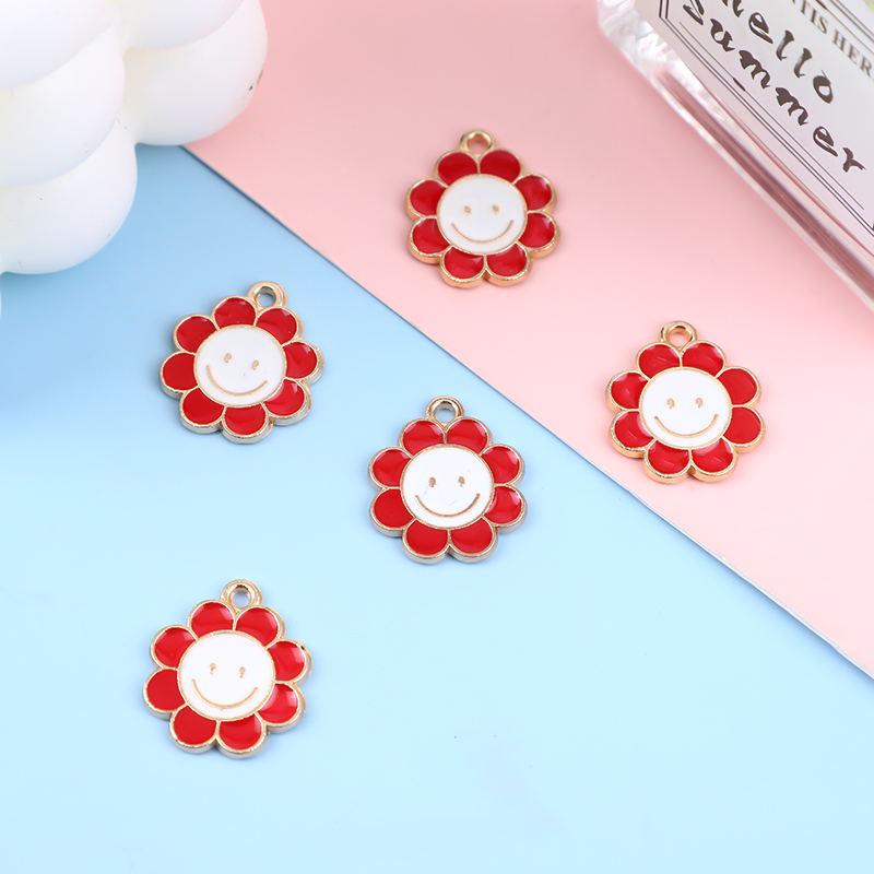 Colorful Smiley Sunflower Alloy Drip Oil DIY Jewelry Pendant Charms