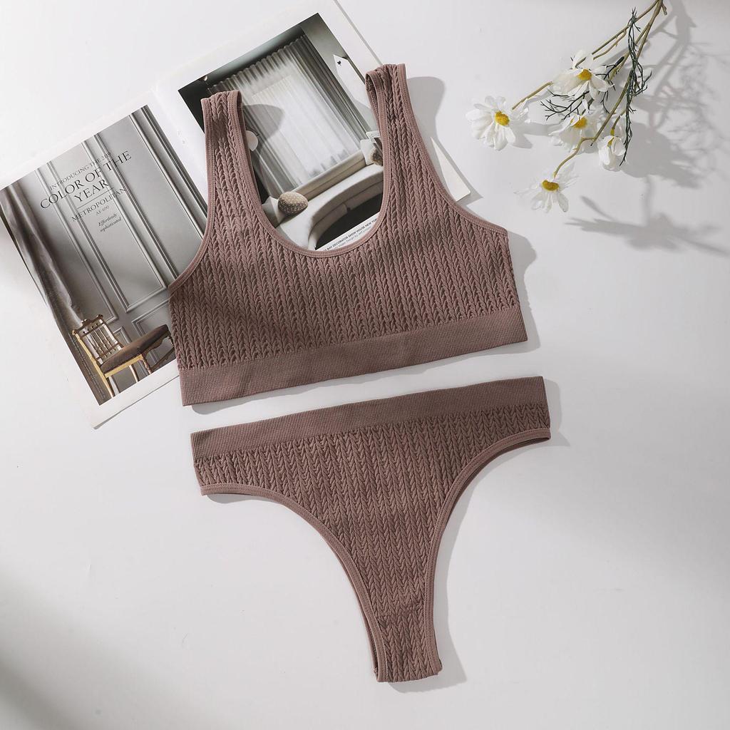 Conjunto de Yoga Transfronterizo Estampado: Tanga y Camiseta sin Hilos y Transpirables
