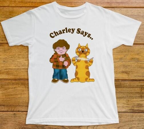 Charley Says T-shirt 547 Retro 70s Animation Boy Cat Strangers Prodigy Matches M