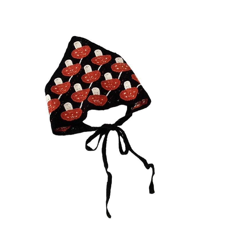 

French Pastoral Style Triangle Headband Knitted Mushroom Hat Handmade Crochet Girls Headband Towel