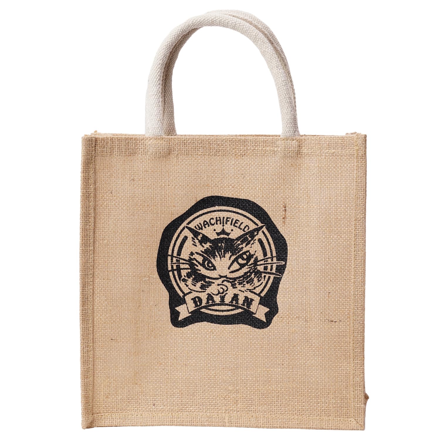 

WACHIFIELD T2O Tote Bag, Medium, A4 Document Capacity, Cat Design, Women s, Walking Tote, Jute, WTJJ-02B, Natural